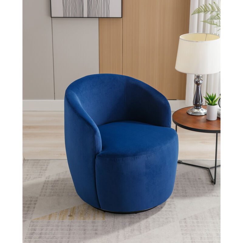 Velvet Fabric Swivel Accent Armchair Barrel Chair With Powder Coating Metal Ring