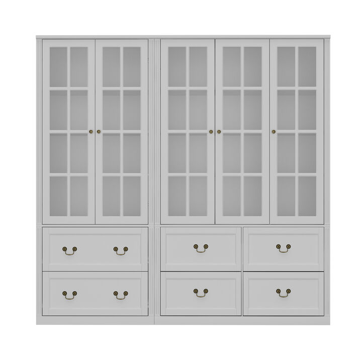FUFU&GAGA 12-Shelf Wood Bookcase with Glass Doors & 6 Drawers,  Elegant and Spacious Storage Solution, (78.7" L x 15.7" W x 78.7" H), White