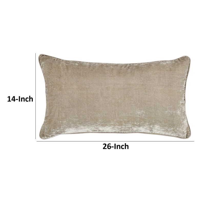 Timo Lumbar Throw Pillow, 14x26 Inch Beige Viscose, Reversible Design - Benzara