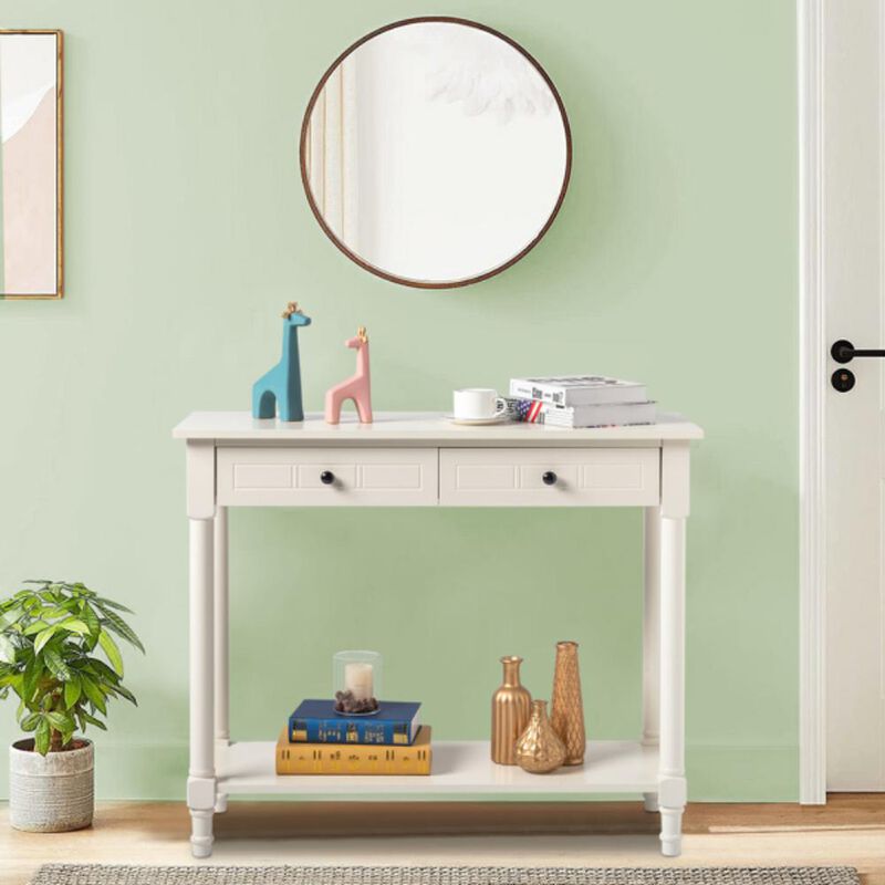 2-Tier Console Table with 2 Drawers Elegant & Functional Entryway or Living Room Storage