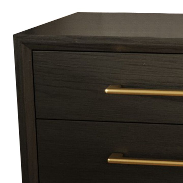 Cid Mizo 32 Inch Nightstand, 3 Drawers, Gray Solid Wood, Sturdy Plinth Base-Benzara