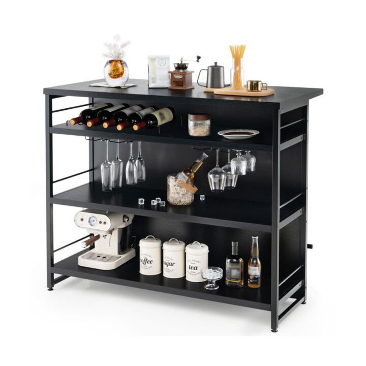 Hivvago Kitchen Island with 4-Tier Storage Shelf and Long Footrest for Home-Black