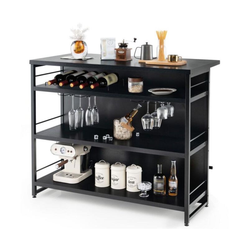 Hivvago Kitchen Island with 4-Tier Storage Shelf and Long Footrest for Home-Black