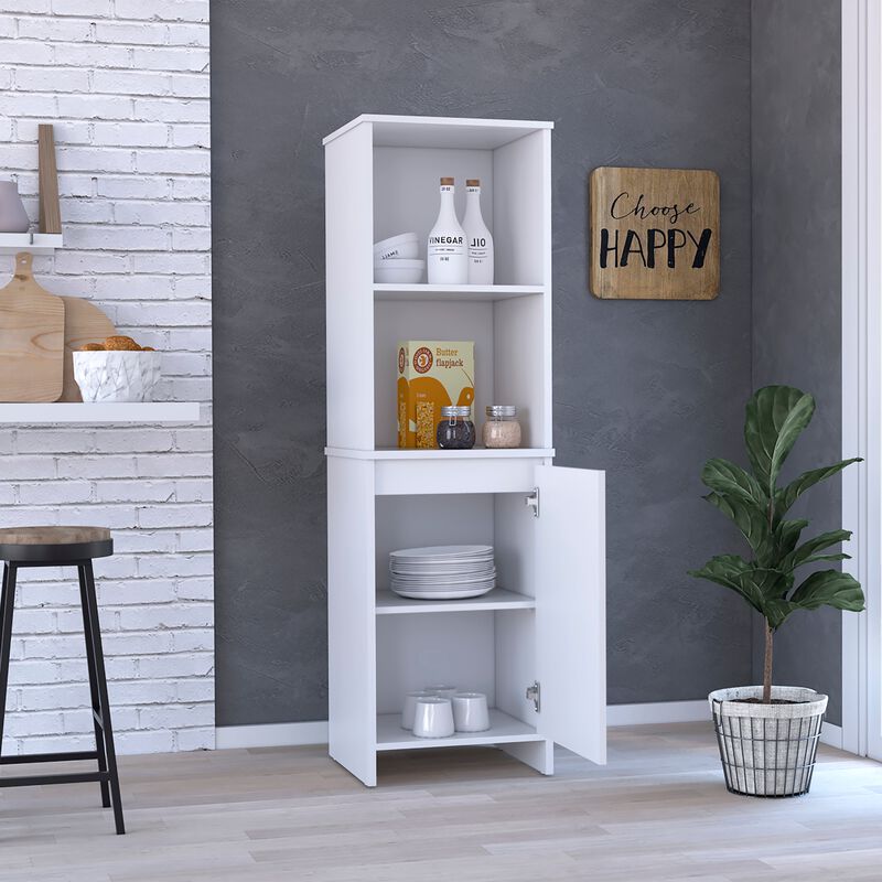 Eiffel Kitchen & Dining room Pantry, Two External Shelves, Single Door Cabinet, Two Interior Shelves White -White