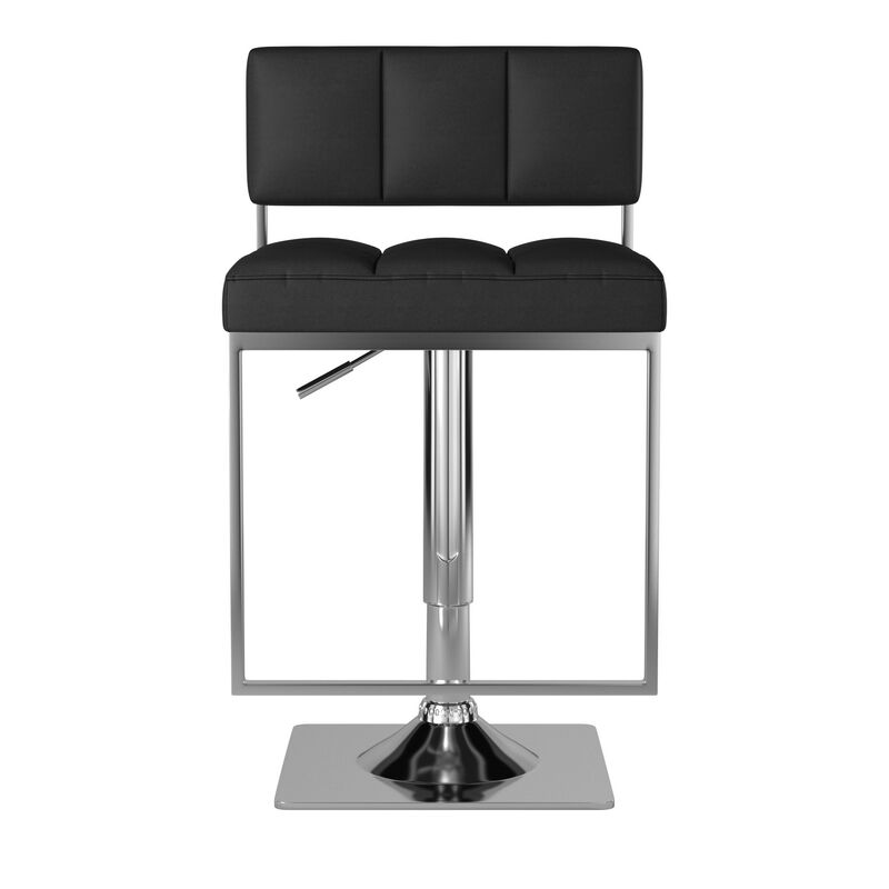 Adjustable Contemporary Metal Bar Stool, Black & Silver-Benzara