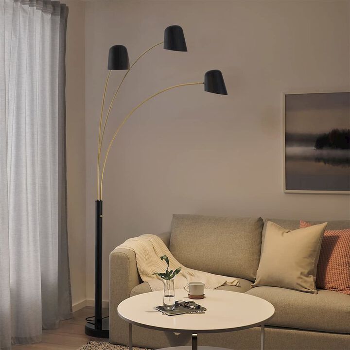 NOVA OF CALIFORNIA Culver 3 Light Arc Floor Lamp - 86, Matte Black & Weathered Brass