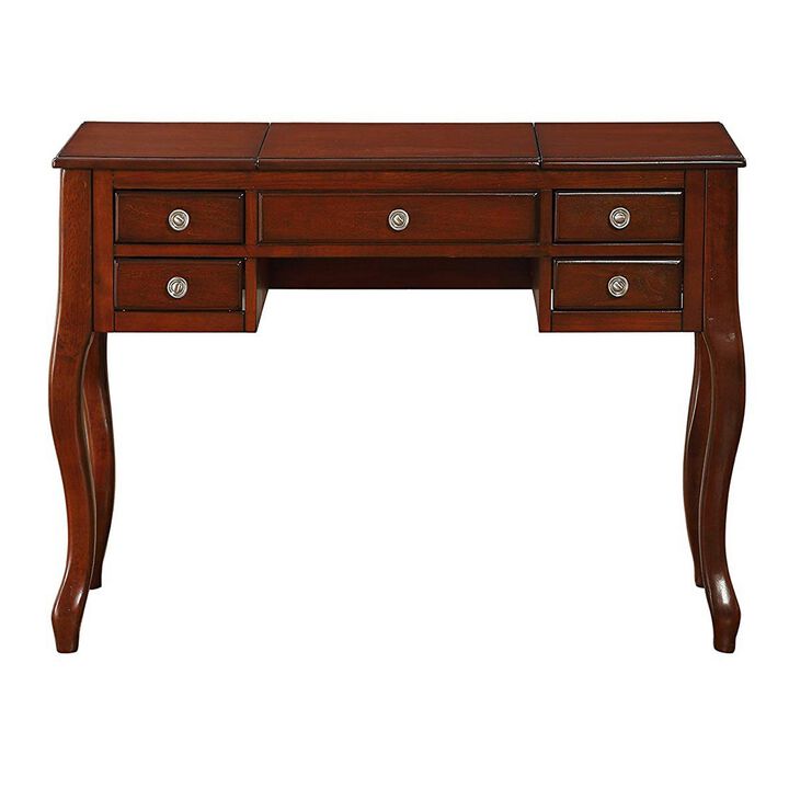 Cherub Vanity Set Featuring Stool And Mirror Cherry Brown-Benzara