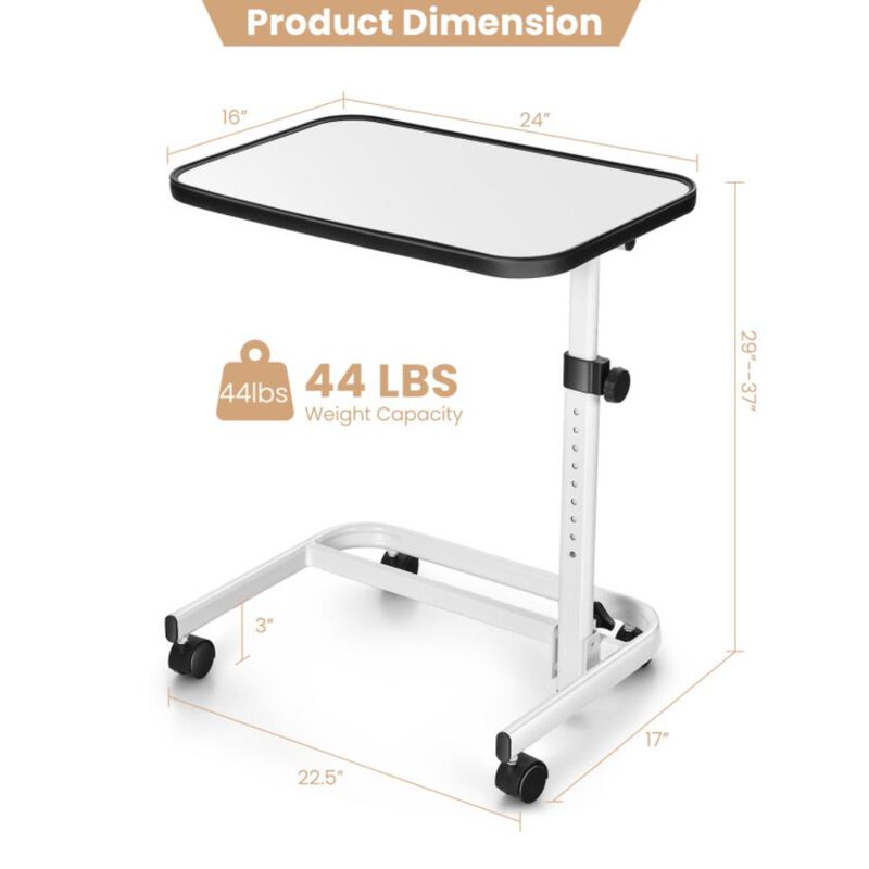 Hivvago Rolling Overbed Bedside Table with 9-Level Adjustable Height