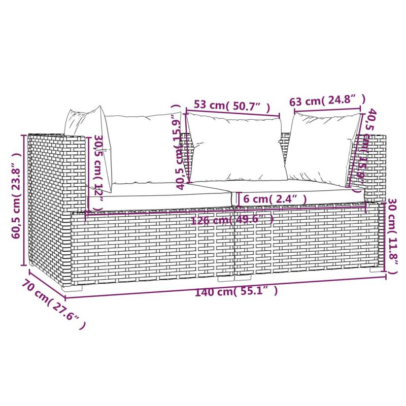 Faye 3pc Outdoor Modular Sofa Set, Brown Rattan, Powder Coated Steel - Benzara