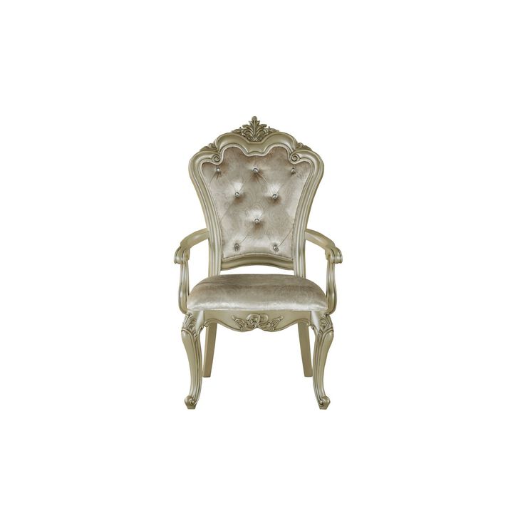 Siq 27 Inch Dining Armchair Set of 2, Upholstered, Champagne Gold, Silver - Benzara