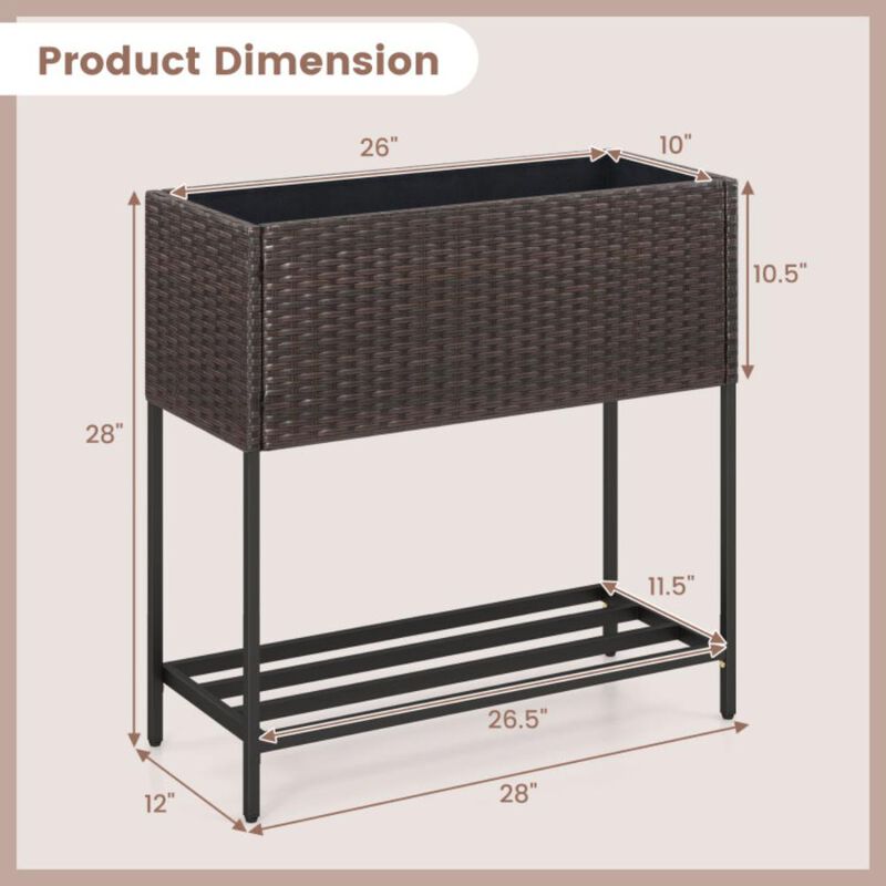 Hivvago Wicker Raised Garden Bed with Storage Shelf and Removable Liner for Flowers