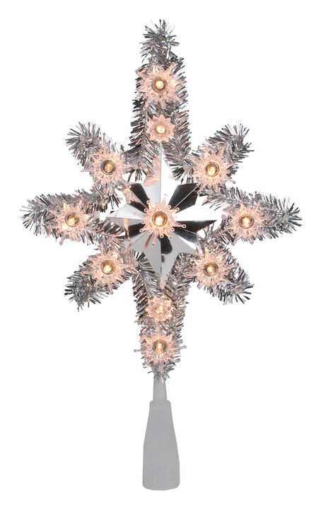 11" Silver Lighted Tinsel Star of Bethlehem Christmas Tree Topper - Clear Lights
