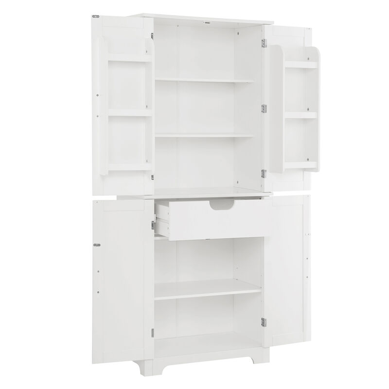 White Wood 15 in. Pantry Cabinet with Shelve and Storage