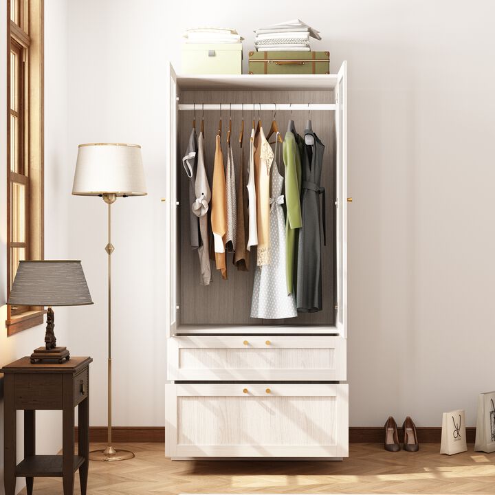 FUFU&GAGA Wardrobe Closet with Hanging Rod and Storage Drawers for Bedroom (31.5" W x 19.9" D x 70.9" H) Brown