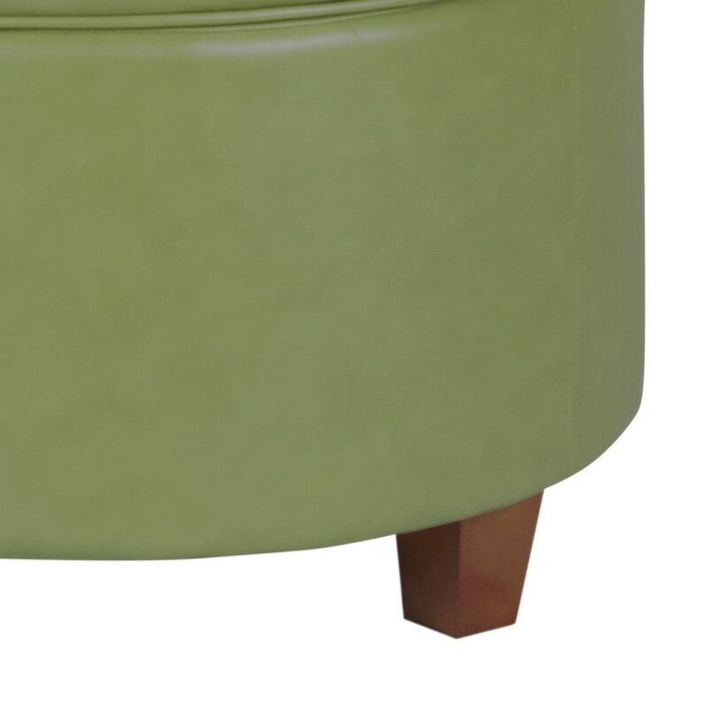 Leatherette Upholstered Wooden Ottoman with Single Button Tufted Lift Top Storage, Green, Large - Benzara