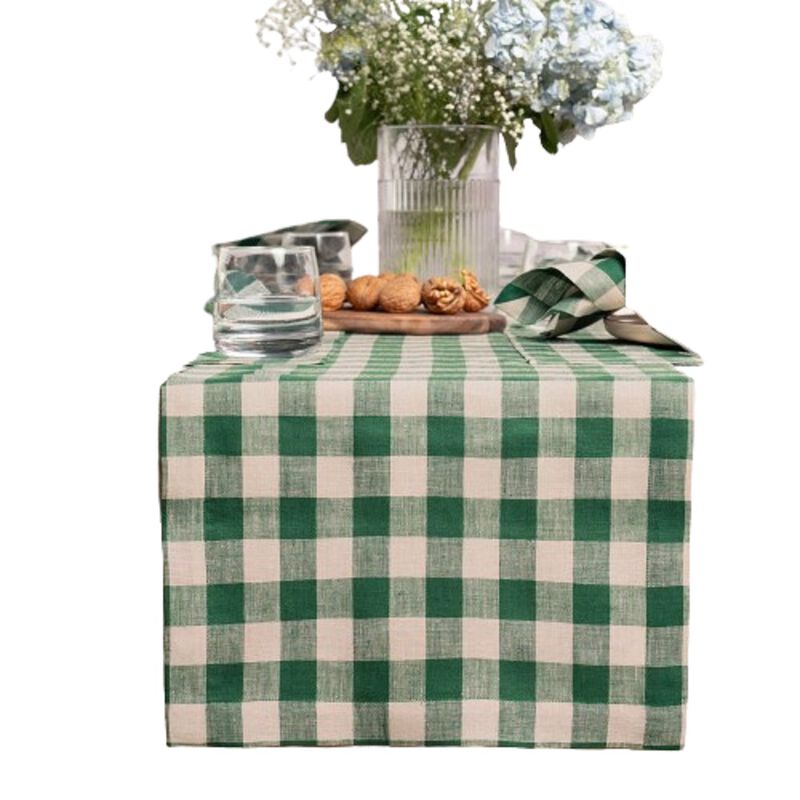 Solino Home 100% Pure Linen Table Runner 14 x 36 Inch | Morgan Check