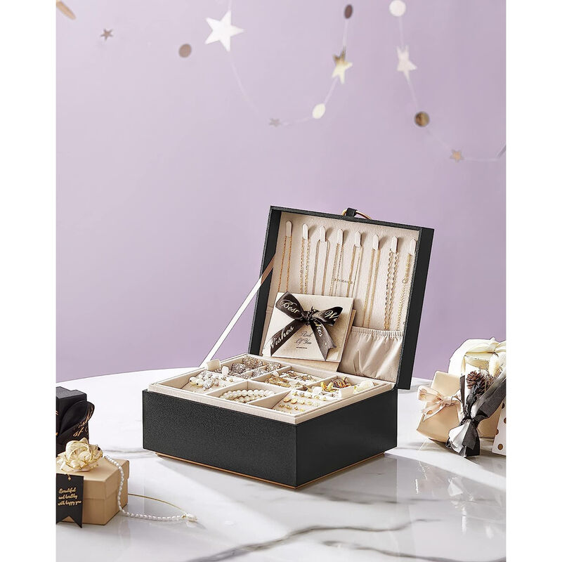 2-Layer Jewelry Box with Handle for Stylish and Portable Storage
