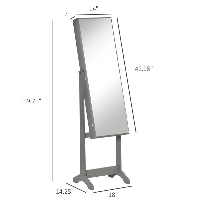 Grey Jewelry Storage: Lockable Cabinet with Full-Length Mirror