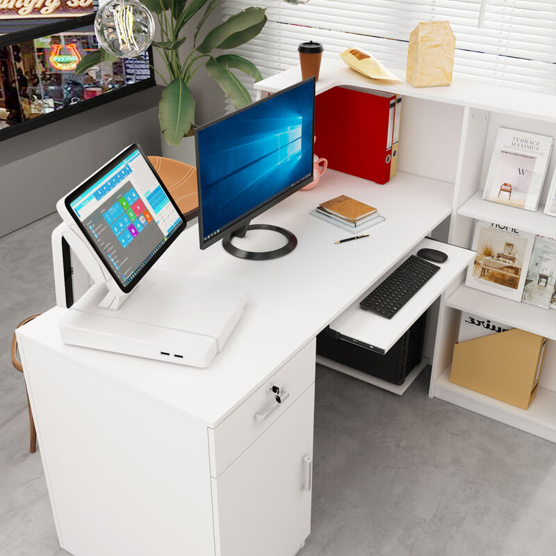 FUFU&GAGA 55.1-in White Modern/Contemporary Reception Desk Hutch Included,White