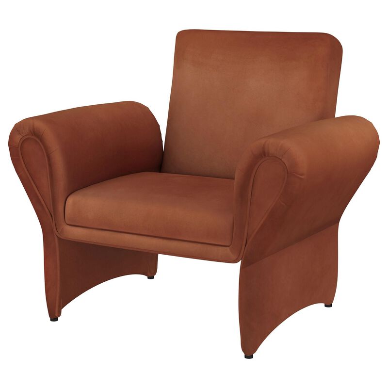 Lione Accent Armchair, Contemporary Rolled Flared Arms, Rust Brown - Benzara