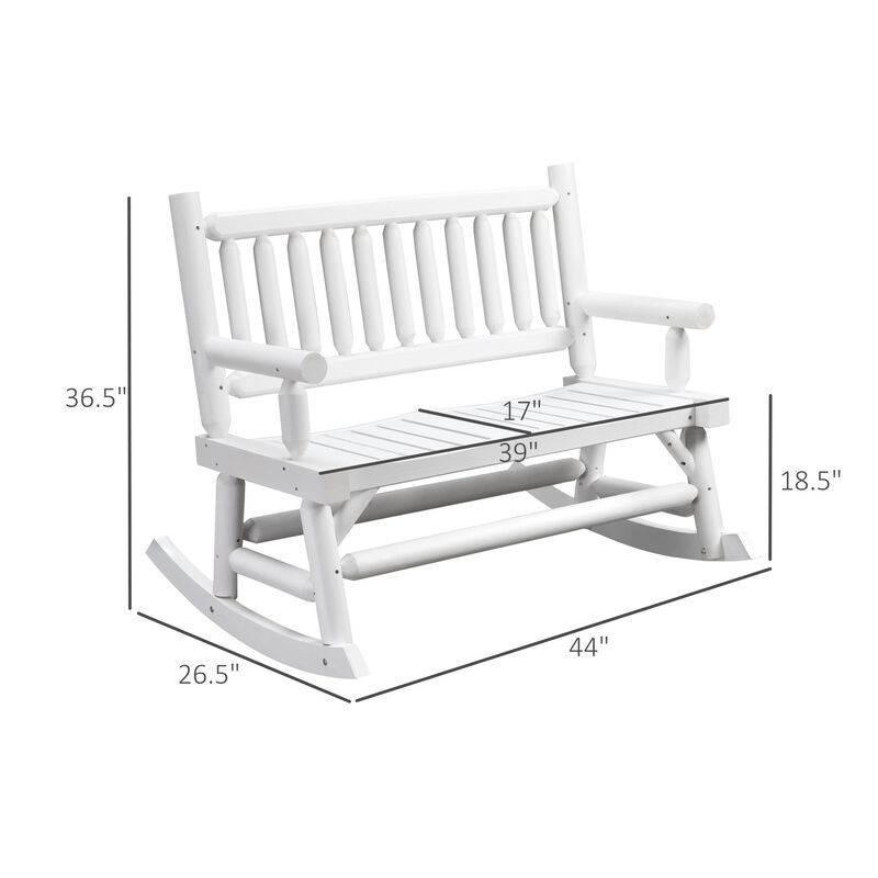 White Outdoor Rocker: 2-Person Wooden Loveseat with Curved Seats