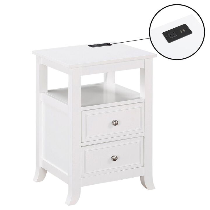 Convenience Concepts Melbourne 2 Drawer End Table with Charging Station and Shelf