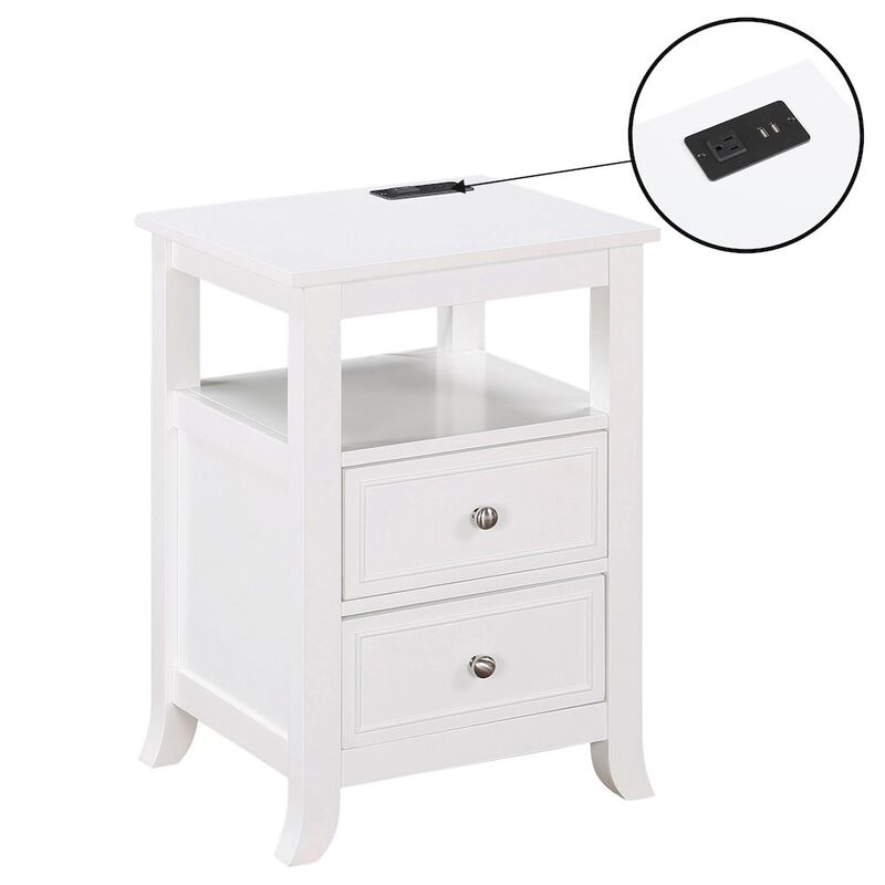 Convenience Concepts Melbourne 2 Drawer End Table with Charging Station and Shelf