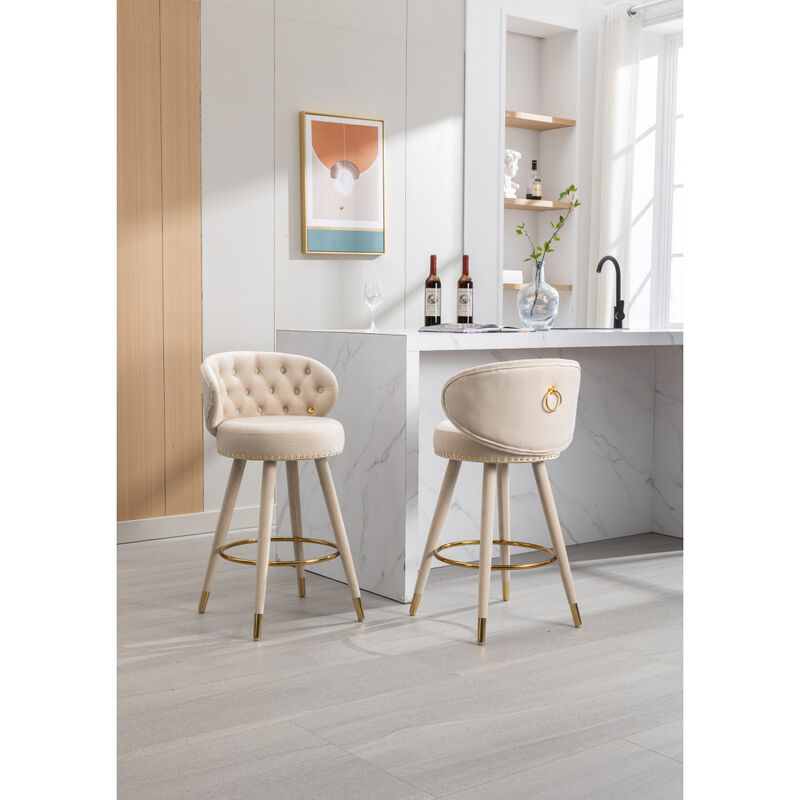 Set of 2 Solid Wood Counter Height Bar Stools