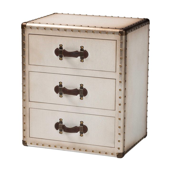 Baxton Studio Mallison Vintage White Canvas 3 Drawer End Table