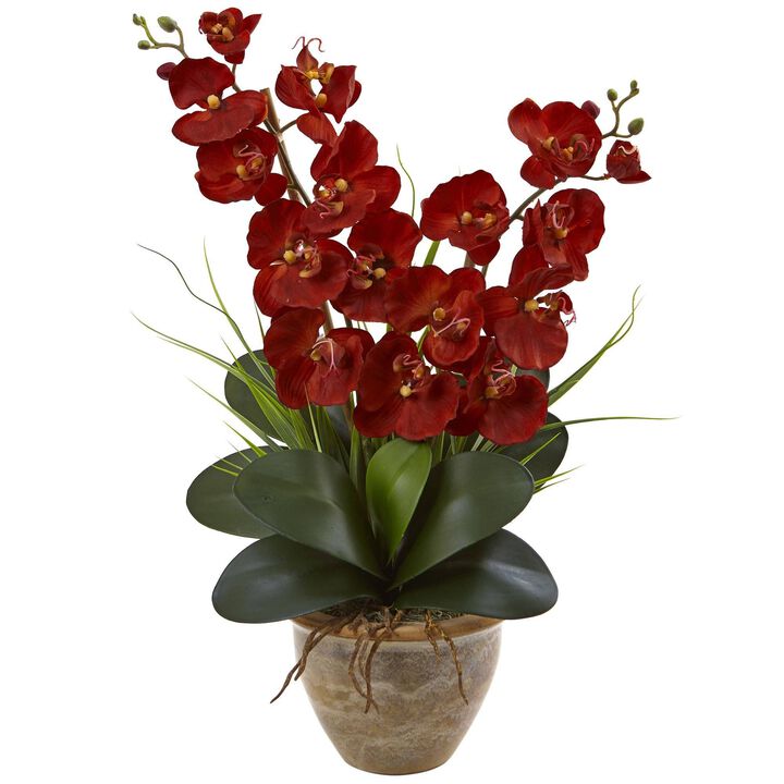 Nearly Natural 25-in Seasonal Double Phalaenopsis Orchid Arrangement Autumn