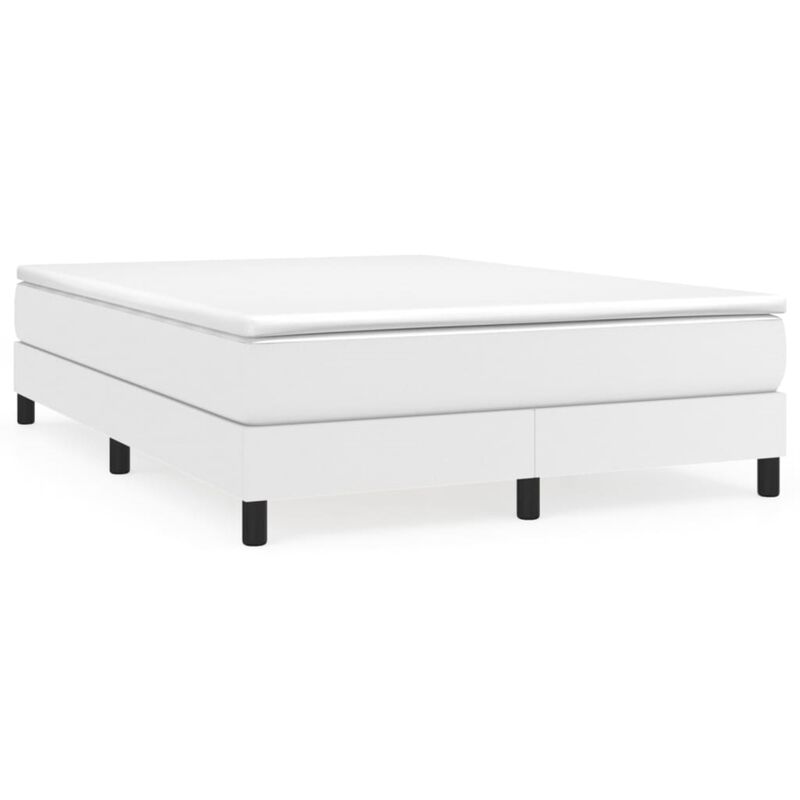 vidaXL Queen-Size Box Spring Bed Frame in White Faux Leather - Modern and Sturdy Bed Frame Suitable for Queen Mattress