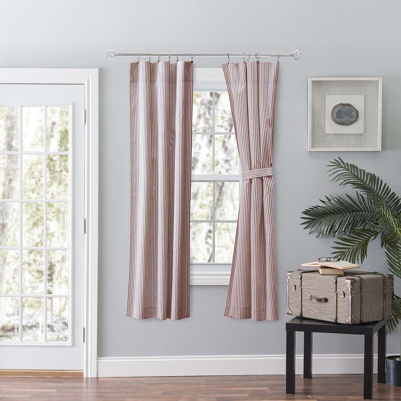 Ellis Curtain Plaza Classic Ticking Stripe Printed on Natural Ground Tailored Panel Pair with Tiebacks