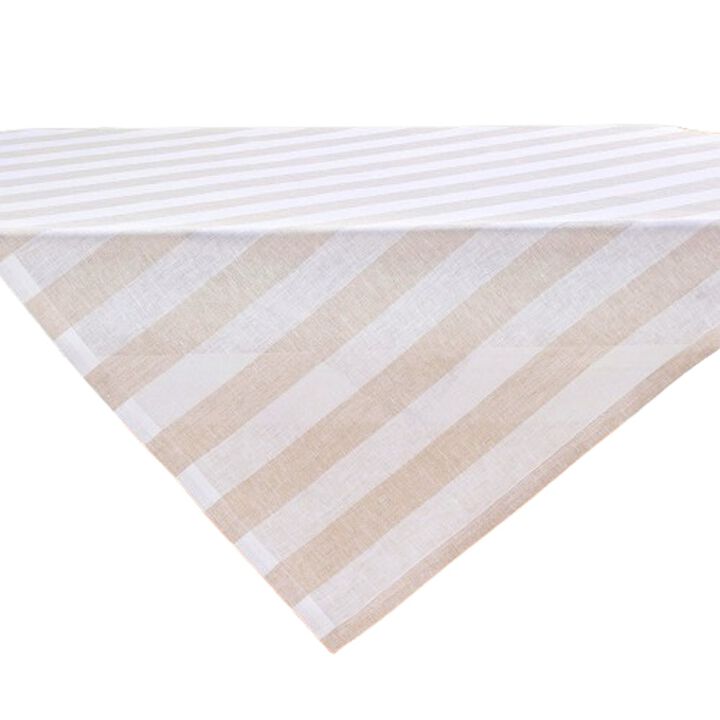 Solino Home 100% Pure Linen Table Throw 52 x 52 Inch | Cabana Stripe for Thanksgiving, Christmas