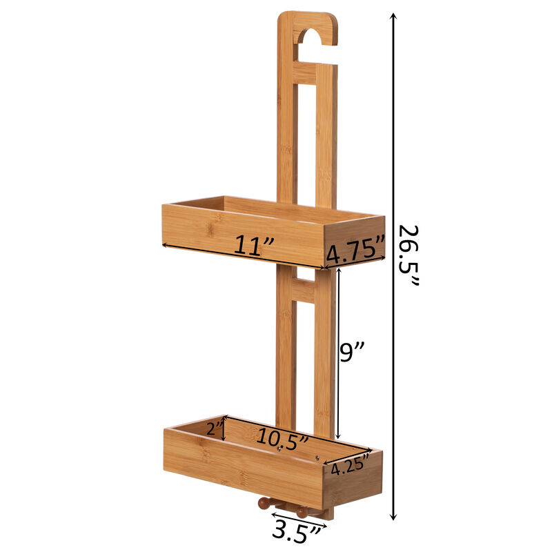 Bathroom Multi-function Natural Bamboo Storage Rack Over Shower Head Organizer, Shower Ball, Shampoo, Conditioner, Soap Holder