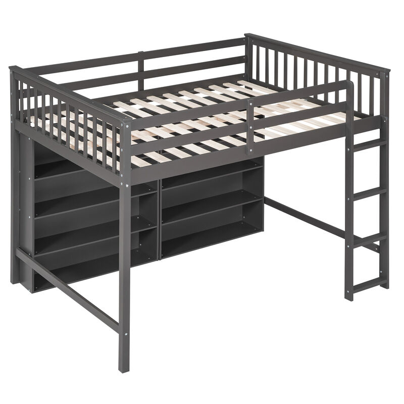Merax Loft Bed with 8 Open Storage Shelves and Ladder