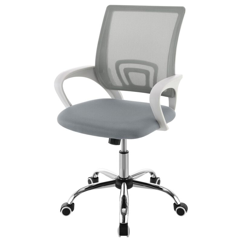 Fera Rolling Office Chair, Adjustable Chrome Base, Gray Mesh Fabric - Benzara