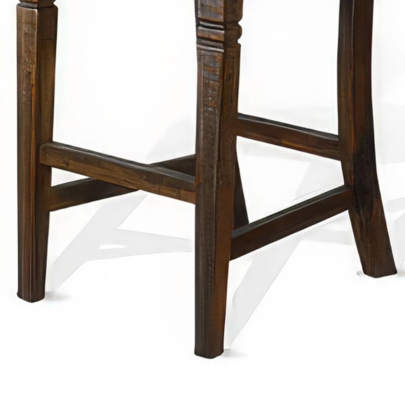 Flint Barstool Chair, Ladderback, Black Vinyl, Dark Brown Mahogany - Benzara