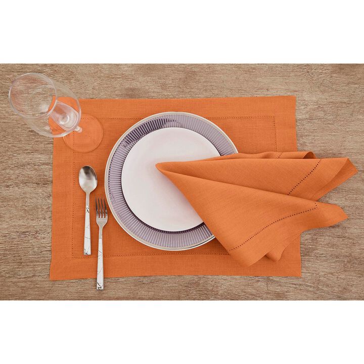 Solino Home 100% Pure Linen Placemats Set of 4 - 14 x 19 Inch | Classic Hemstitch