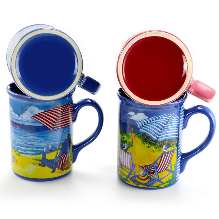 Gibson Home Beachcomber 4 Piece 16 Ounce Stoneware Mug Set in Assorted Designs