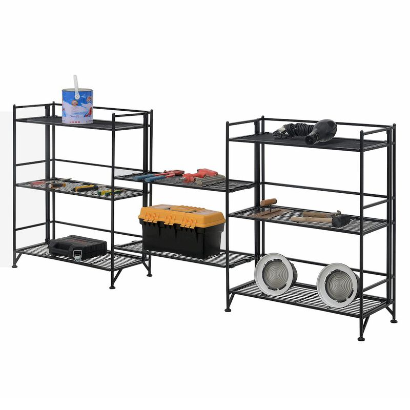 Convenience Concepts Xtra Storage 3 Tier Wide Folding Metal Shelves with Set of 2 Extension Shelves
