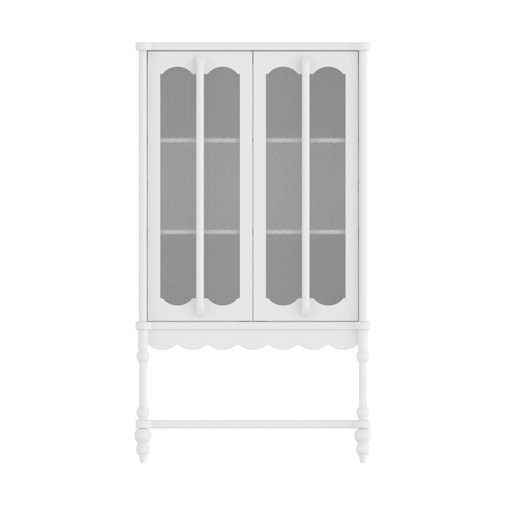 FUFU&GAGA Elegant White Wooden Bookcase – 2 Glass Doors & Open Shelf Storage, Sturdy MDF Cabinet for Home & Office (34.8" W x 15.7" D x 62.2" H),White