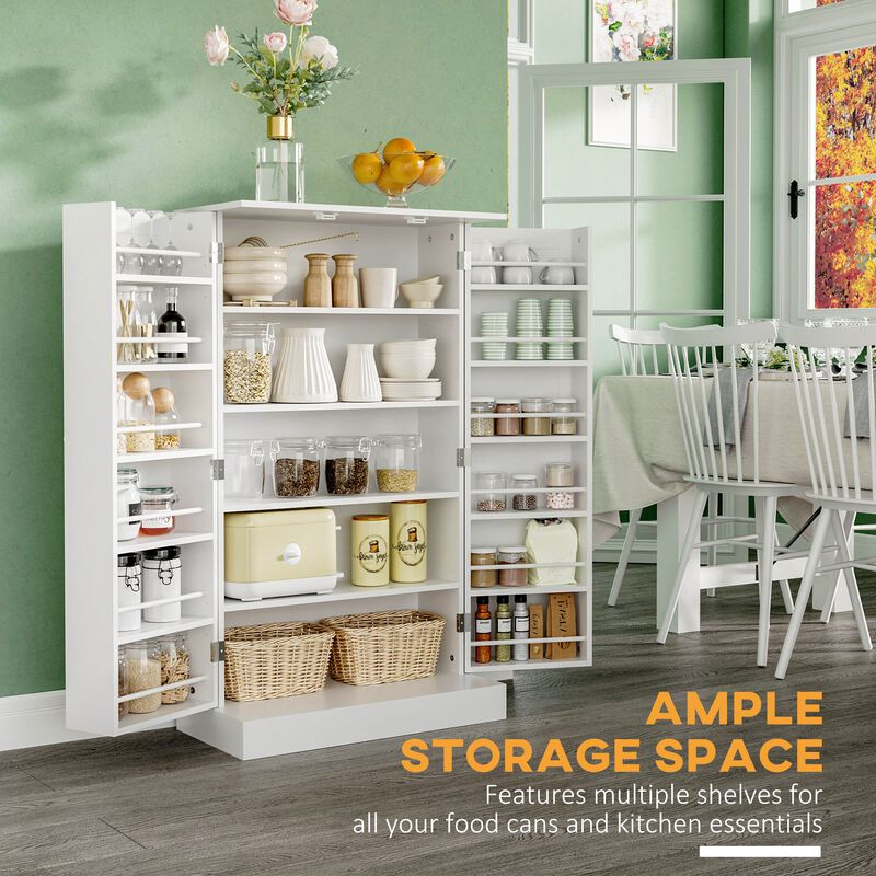 White Kitchen Storage: 41" Freestanding Pantry Cabinet with 5 Tiers