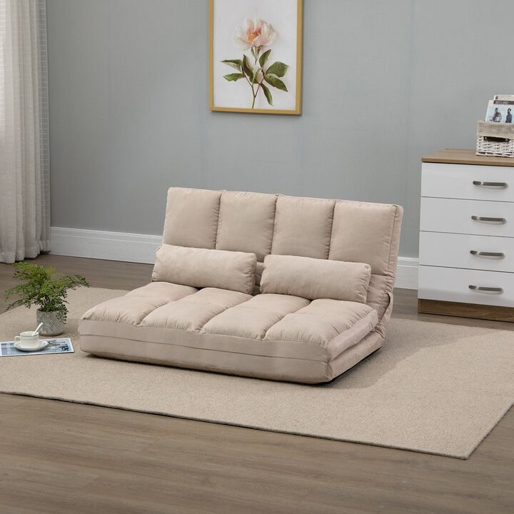 Beige Convertible Seating: Folding Sofa Bed with Metal Frame