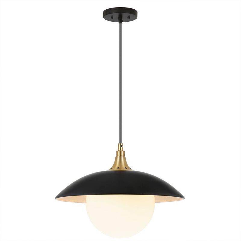 Hudson&Canal Alvia 14.5 Wide Pendant with Metal/Glass Shade in Matte Black/Brass/White