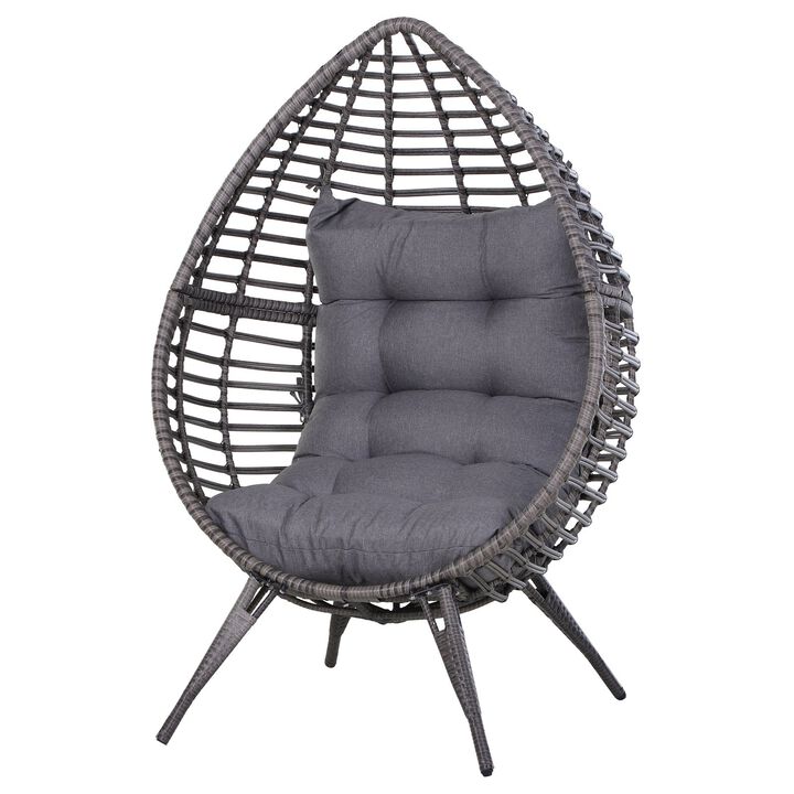 Grey Garden Cocoon: Patio Wicker Egg Chair with Soft Cushion