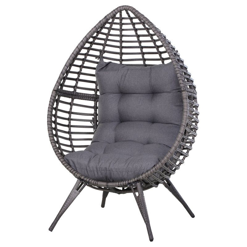 Grey Garden Cocoon: Patio Wicker Egg Chair with Soft Cushion