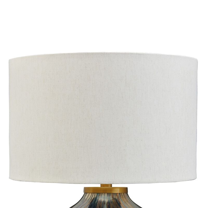 24 Inch Table Lamp, Mercury Glass Jar Base, White Drum Fabric Shade, Black - Benzara
