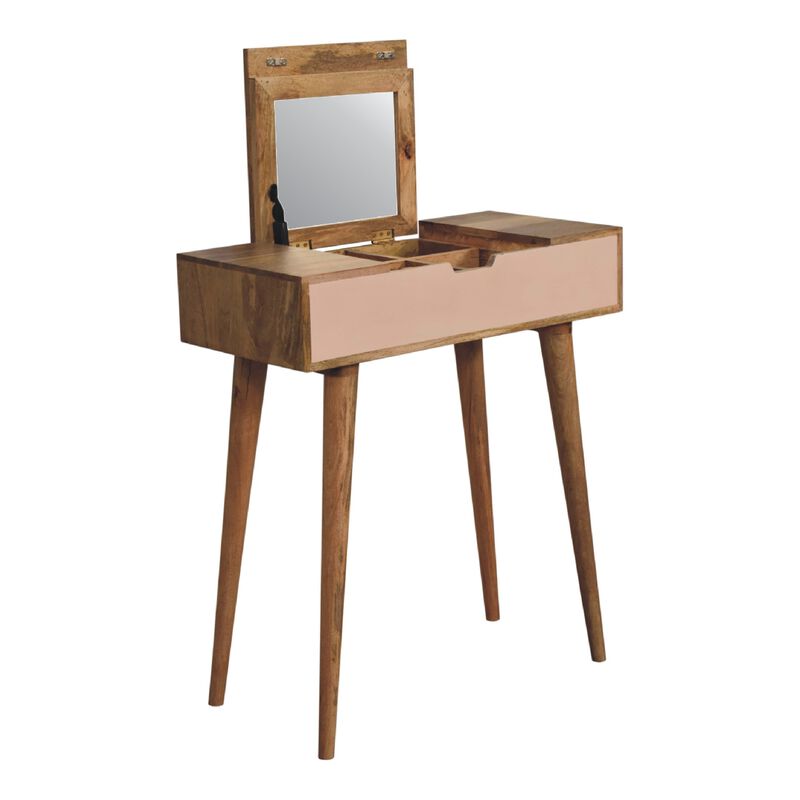 Mini Pink Dressing  Solid  Oak-ish Wood Table