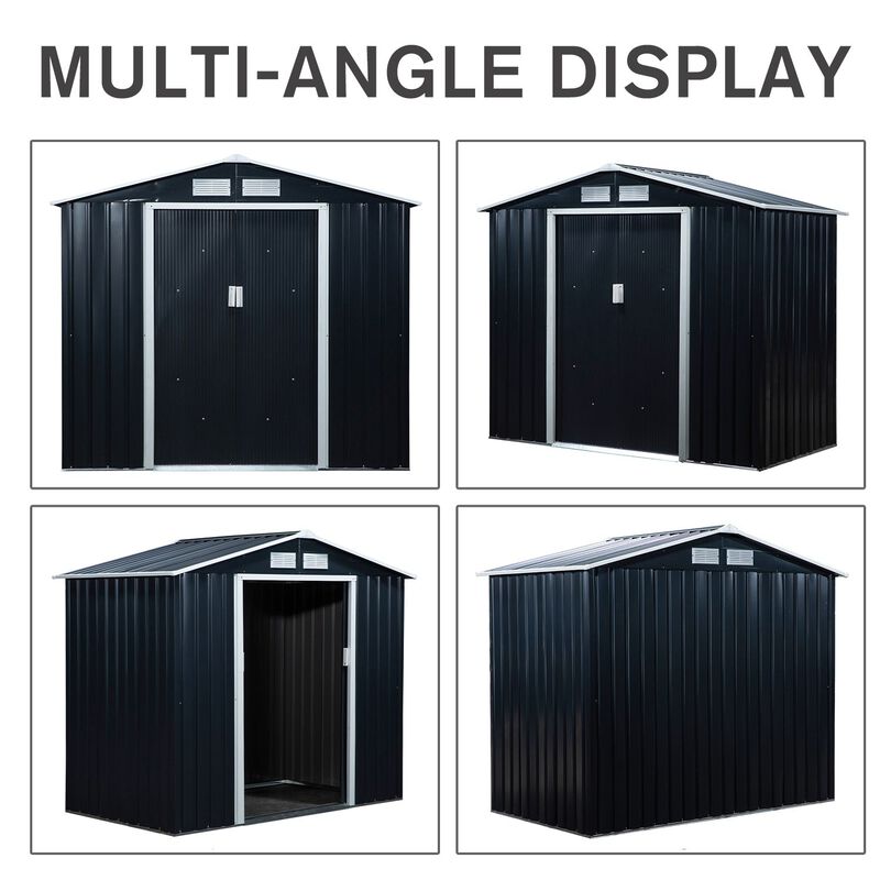 Dark Gray Outdoor Organizer: 7'x4' Metal Garden Shed with Ventilation