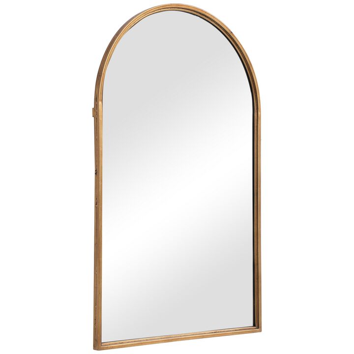39 Inches Arched Top Metal Frame Accent Mirror, Gold-Benzara
